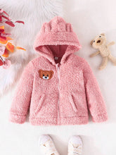 Girls Winter Fluffy Warm Jacket, Minimalist Letter Embroidery Contrast Color Block Baseball Jacket For Outdoor Casual, Thick Coat